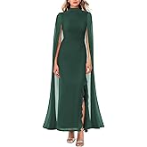 Lrady Women's Wedding Guest Dress Evening Gowns High Neck Formal Cocktail Party Maxi Bodycon Dresses with Cape Sleeve