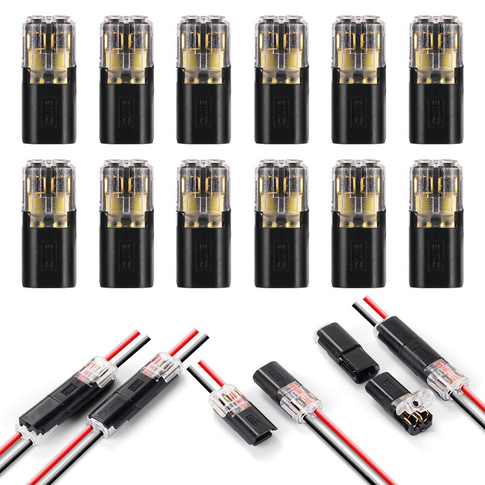 flintronic Wire Connectors, 12Pcs Quick Dual Wire Terminal Block, 2 Pin Peel-free Push-type Design Connectors, 18-22AWG Wire Quick Splice Connector Wire Crimp Terminal Wire Connector