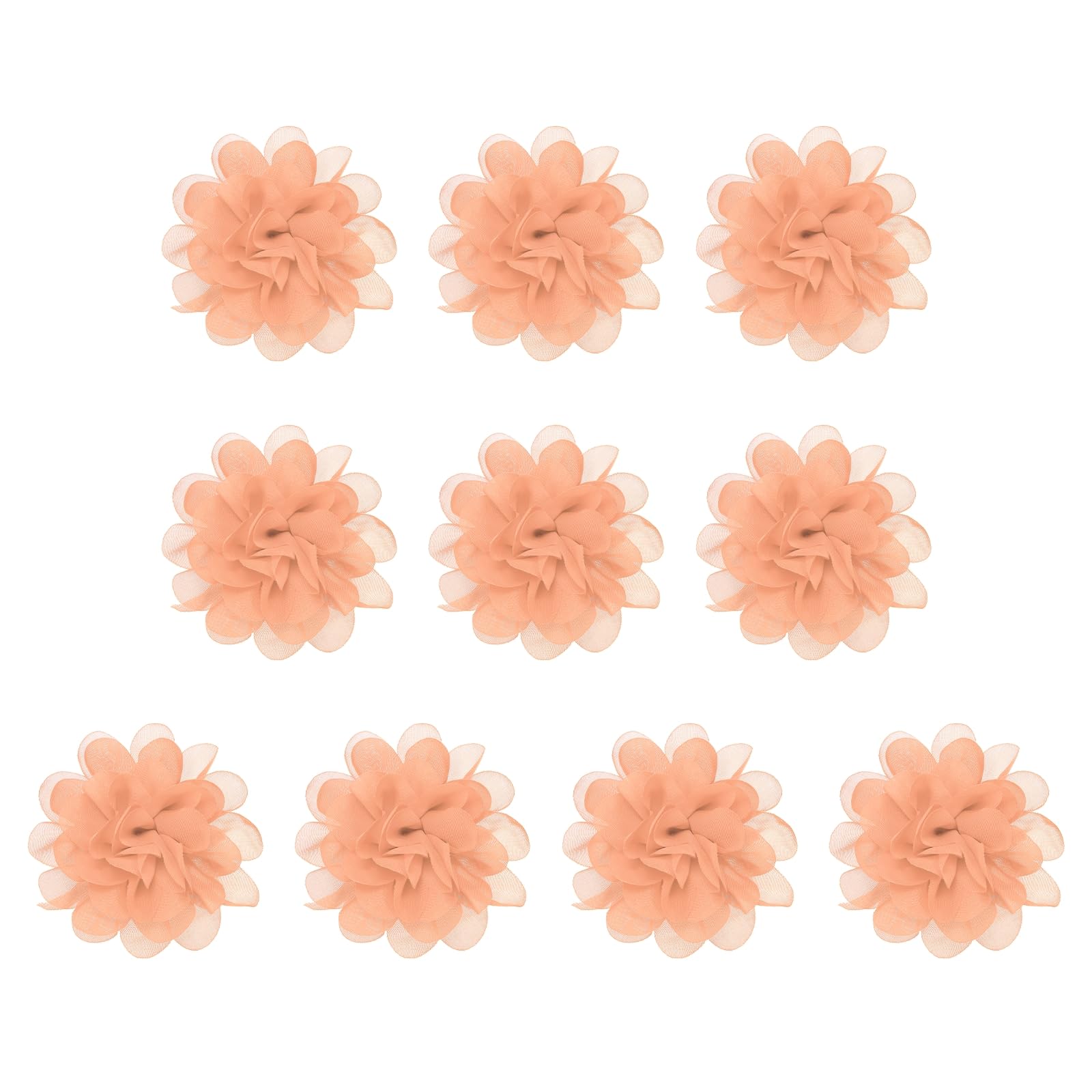 PATIKIL 3.9" Chiffon Flowers, 10 Pcs Mesh Fabric Flowers Sewing Fabric Appliques Headband Embellishments for DIY Craft Wedding Decor, Peach