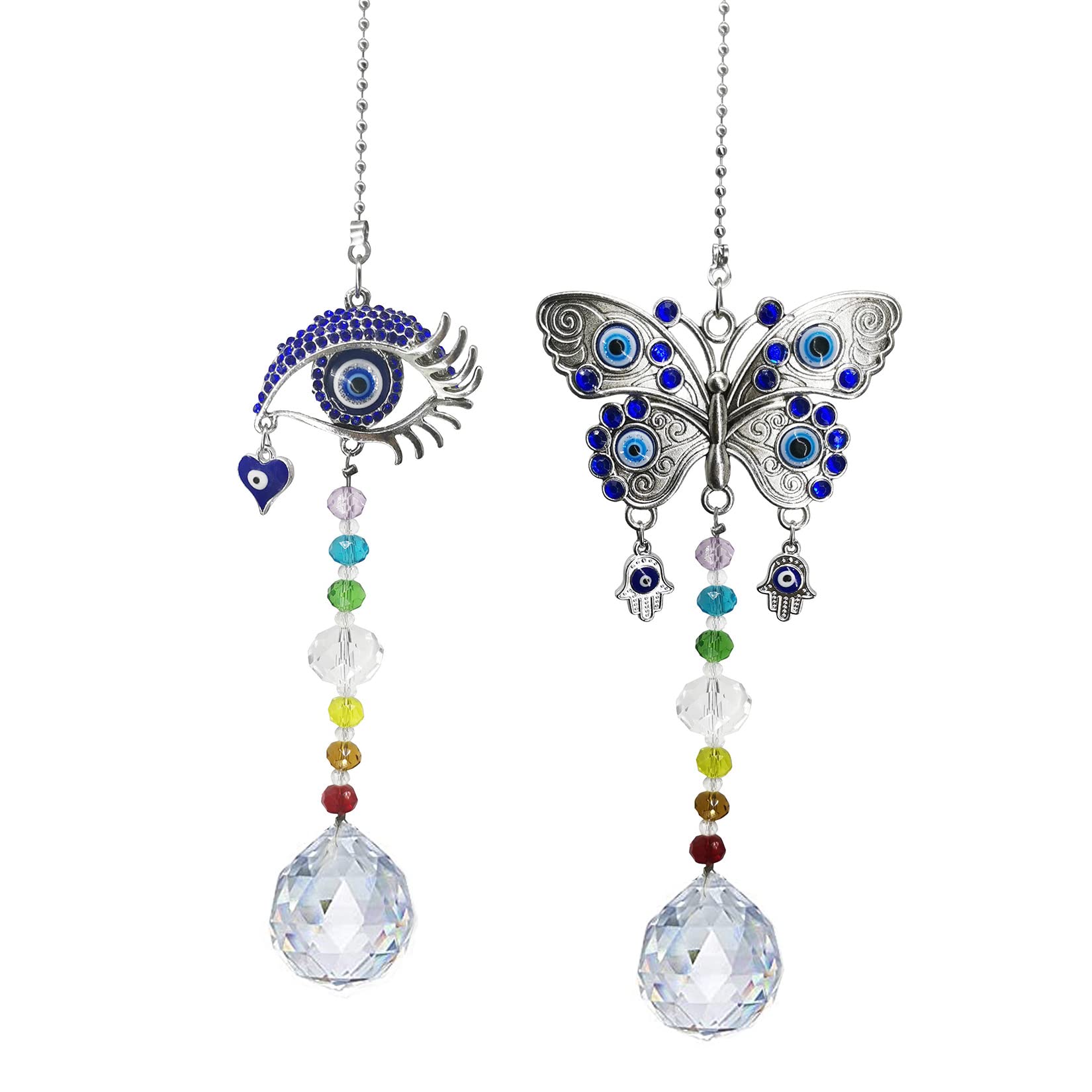 Window Hanging Suncatcher with Crystal,blue butterfly Garden Hanging Rainbow Maker Ornament (butterfly+blue eye)