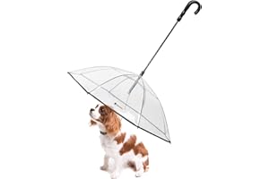 LESYPET Small Dog Umbrella, 29" Width Clear Dogs Umbrella Waterproof Dog Raincoat with Leash for Outdoor Walking Rainy Days