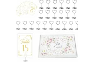16 Pcs Wedding Table Number Set with Heart Base Holders - Table Cards 1-15 + 1 Header Card for Wedding Reception, Birthday, A