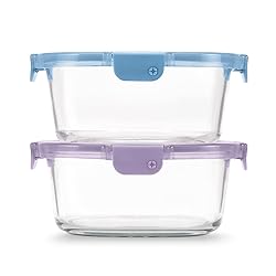 Ello Color Lock 7 Cup 4PC, 2 Pack Glass Meal Prep