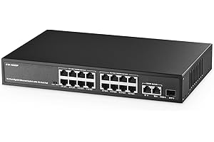 Binardat 19 Port POE Switch - 16 POE+ Ports (1000Mbps), 2 Gigabit Uplink, 1 SFP, IEEE802.3af/at, 300W Internal Power Supply, 