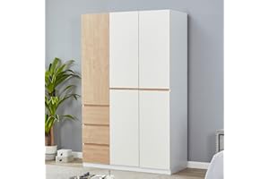 ClassyCabin 3 Door Armoire Wardrobe Closet Cabinet, 3 Drawers Bedroom Armoires for High Storage Capacity, White Armoire Wardrobe Closet with Hanging Rod and Storage 47.3" L x 20.3" W x 74.2" H