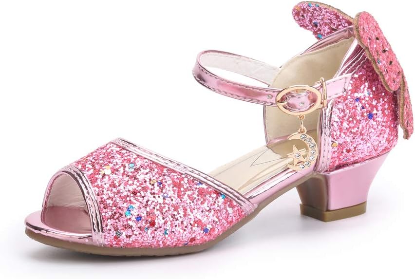 OCHENTA Girls' Peep Toe Princess Butterfly Kitten Heels Glitter Sandals