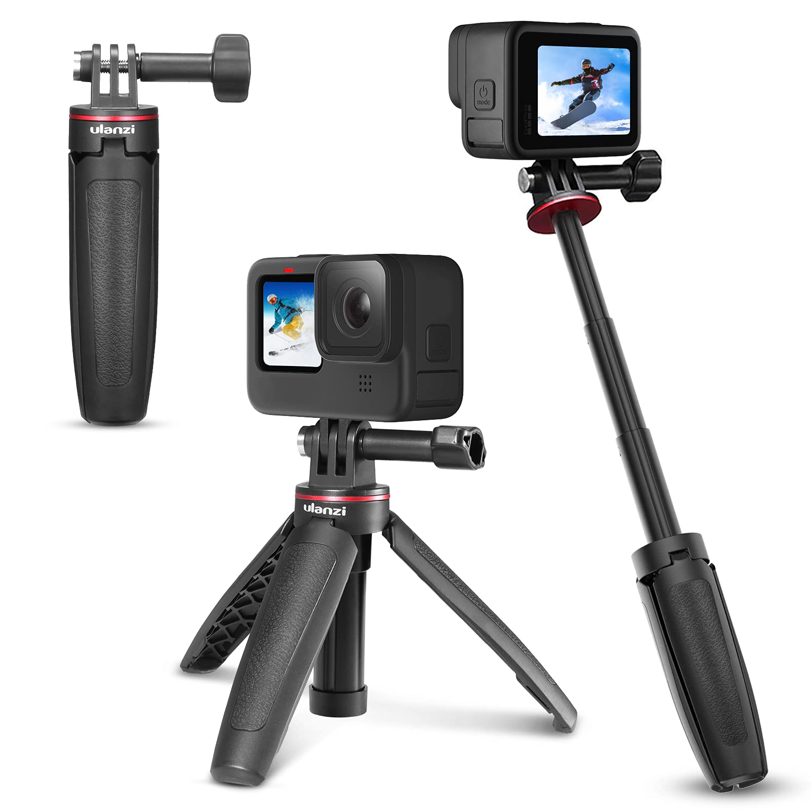ULANZI 自撮り棒 アクションカメラアクセサリー セルカ棒 スマホ 三脚 3段伸縮 用三脚スタンドDJI OSMO ACTION/OSMO POCKET用 アクションカメラアクセサリー商品画像