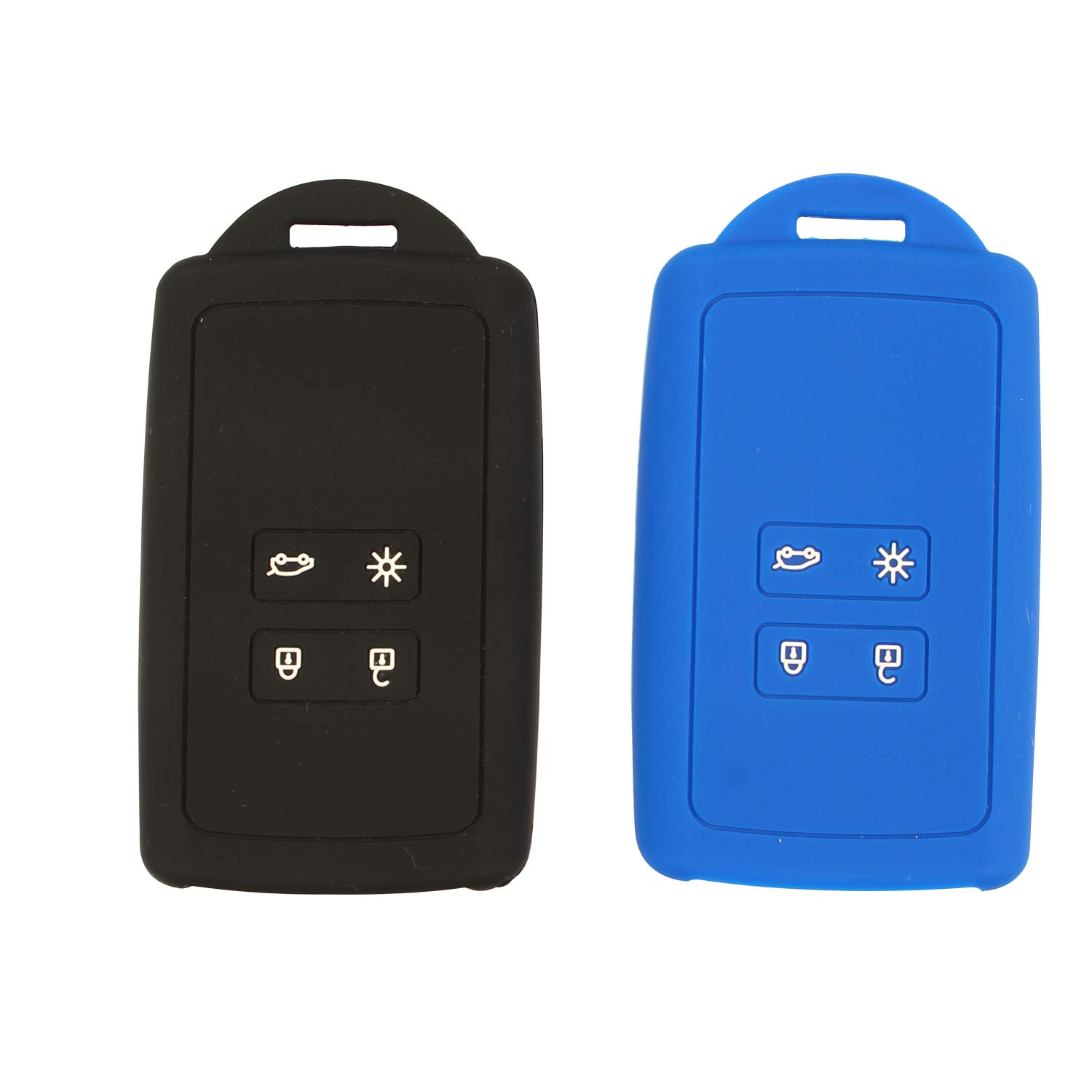 Futheda 2Pcs Silicone Car Remote Key 4 Bottons Fob Keyless Entry Cover Case Holder Skin Jacket Protector Accessories Compatible with 2016 Koleos Kadjar 2017 Megane (Black/Blue)