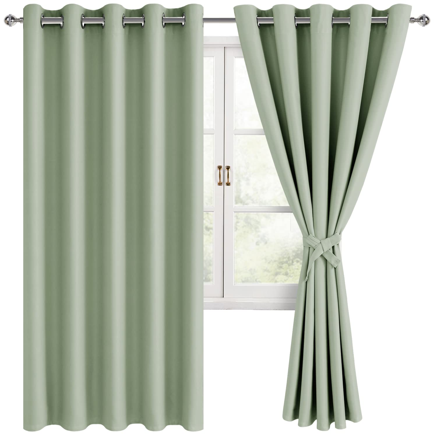 Photo 1 of Hiasan Blackout Curtains for Bedroom, 60 x 63 Inches Length - Thermal Insulated & Light Blocking Window Curtains for Living Room/Kids Room, 2 Drape Panels Sewn with Tiebacks, Seafoam Green