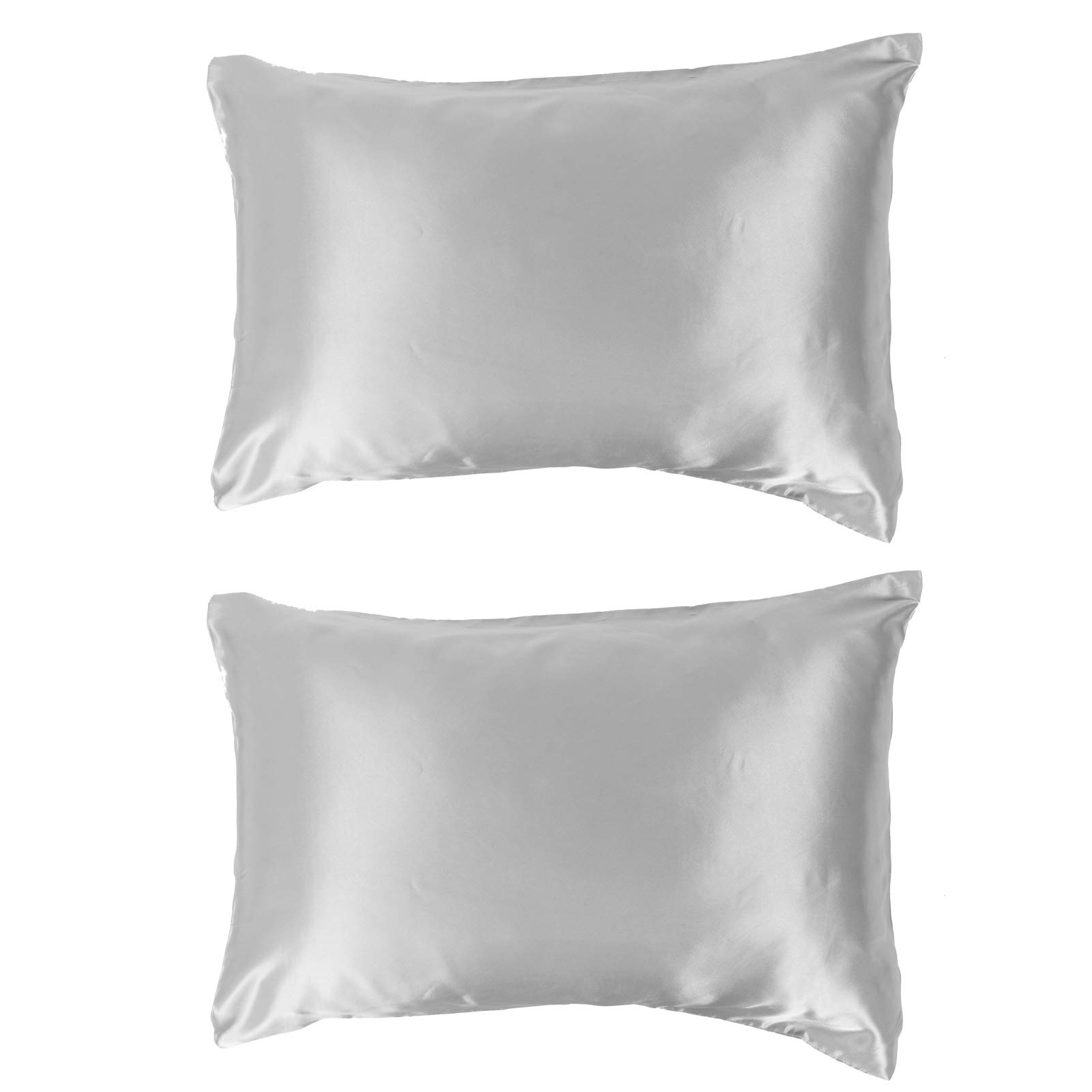 Satin Pillowcase, 2pcs 75 x 150D Satin Silk Pillowcase Soft Pillow Cover With Envelope Sealed Beddings (Silver)