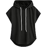 VIPWOLF Men's Drawstring Hooded Workout Tank Tops Short Cap Sleeve Muscle Cut Off T Shirt