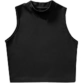 Verdusa Women's Basic Sleeveless Mock Neck Rib Knit Tank Crop Top