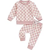 FOCUSNORM Toddler Baby Girl Fall Outfits Long Sleeve Checkerboard Print Tops Drawstring Pants Cute Litter Girl Winter Clothes