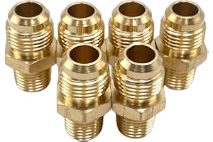 BUMUGUFU 6 Pcs 3/8 Inch Flare x 1/4 Inch Male NPT Tube Fittings,3/8" Flare to 1/4" NPT Brass Half-Union Gas Adapter for Propane,Refrigeration, Instrumentation and Hydraulic Systems
