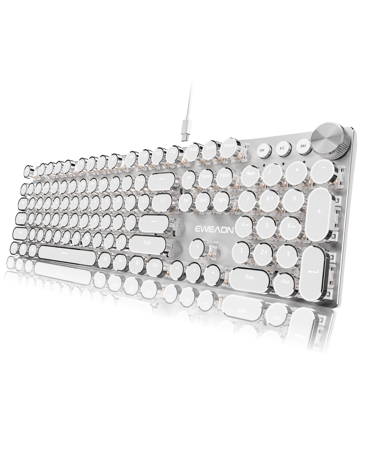 Photo 1 of EWEADN Typewriter Style Mechanical Keyboard, Wired Typewriter Keyboards,104 Keys Backlit LED Metal Keyboards, Media Control Knob, Wired Computer Keyboard White Switch for Windows/Mac/PC-White