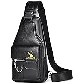 ANPTER Sling Bag for Men Crossbody Chest Bag,PU leather Over the Shoulder Purse Cross Body Sling Backpack for Travel