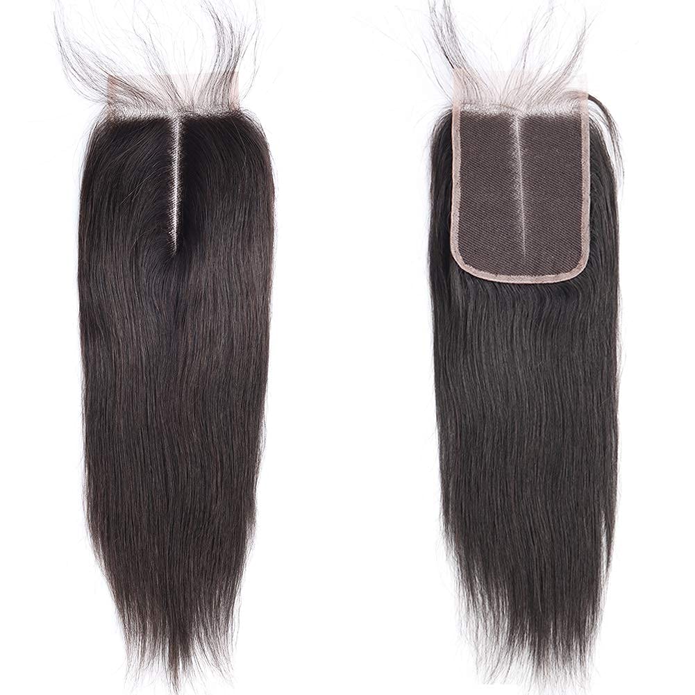 TOOCCI Straight Hair Lace Closure 4x4 Three Part Human Hair Brazilian Virgin 100% Unprocessed with Baby Hair Natural Color 14inch