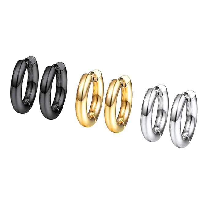 PROSTEEL 3 Paare Ohrringe Set für Damen Edelstahl Creolen Huggie Kreolen Ohrringe Hoop Klappcreolen Ohrschmuck 30mm-70mm Gold