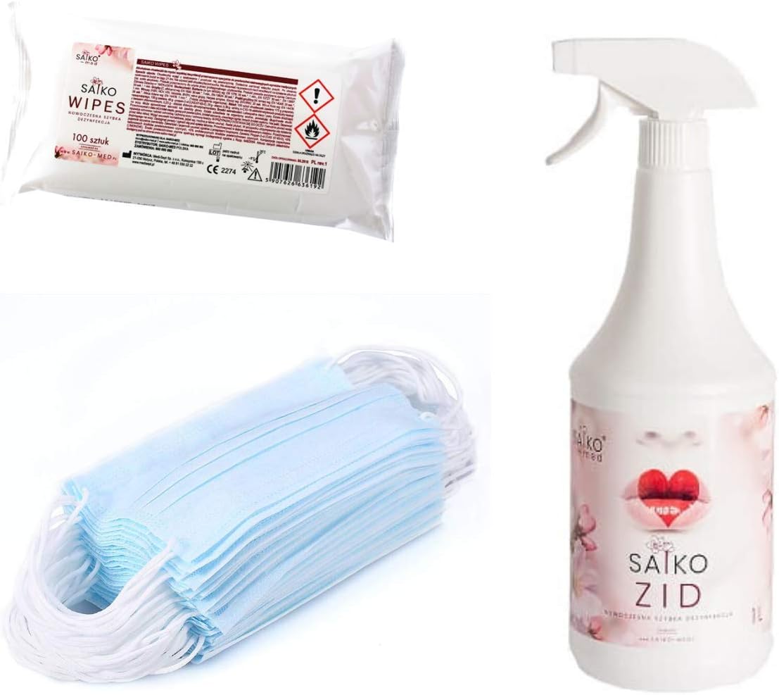 50 Pcs/lot 3 Layers Non-Woven Face Masks Earloop Disposable Mask Medical Surgical (Blue + SAIKO Wipes)