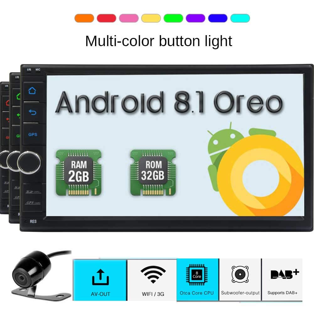 with Free Camera and GPS Antenna! 7" Android 8.0 Oreo Double din Qure Core WiFi Model Car Stereo GPS Navigation for Universal Car Support Mirror Link/USB/SD/AM/FM/OBD2