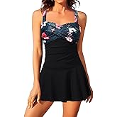 Aqua Eve One Piece Swim Dress Tummy Control Swimsuit with Skirt Modest Bathing Suit Vintage Swimdress