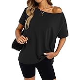 EasyGala Womens Cotton Off The Shoulder Tops Oversized Short Sleeve T-Shirts Casual Summer Tees Trendy Clothes 2025