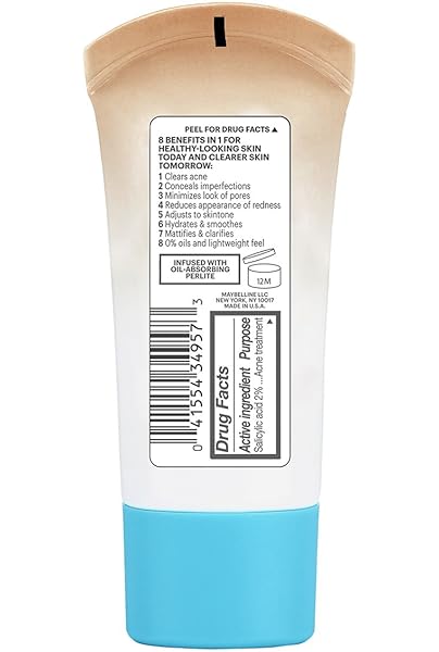 MAYBELLINE DREAM PURE SKIN CLEARING BB CREAM, 8-IN-1 SKIN PERFECTING BEAUTY BALM WITH 2% SALICYLIC ACID, SHEER TINT COVERAGE, OIL-FREE, MEDIUM, 1 COUNT