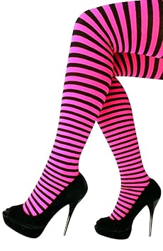 PartyXplosion Damen Mädchen Kinder Strumpfhose Gestreift Bunt Orange Grün Pink Grün Gelb Schwarz Karneval (Pink)