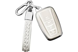 Autophone Compatible with Toyota Key Fob Cover with Keychain Fit For 2018-2024 Camry RAV4 Highlander Avalon C-HR Prius Corolla GT86 (White)