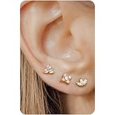 KRFY Flat Back Stud Earrings for Women - S925 Sterling Silver Post Cartilage Helix Piercing Jewelry 14K Gold Plated Silver