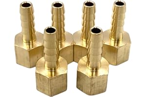 BUMUGUFU 6 Pcs Brass 1/4" NPT Female to 1/4" Barb Air Hose Fittings, 1/4" FNPT to Barb Fitting Adapter Connectors for Compressor, Fuel, Oil, Gas