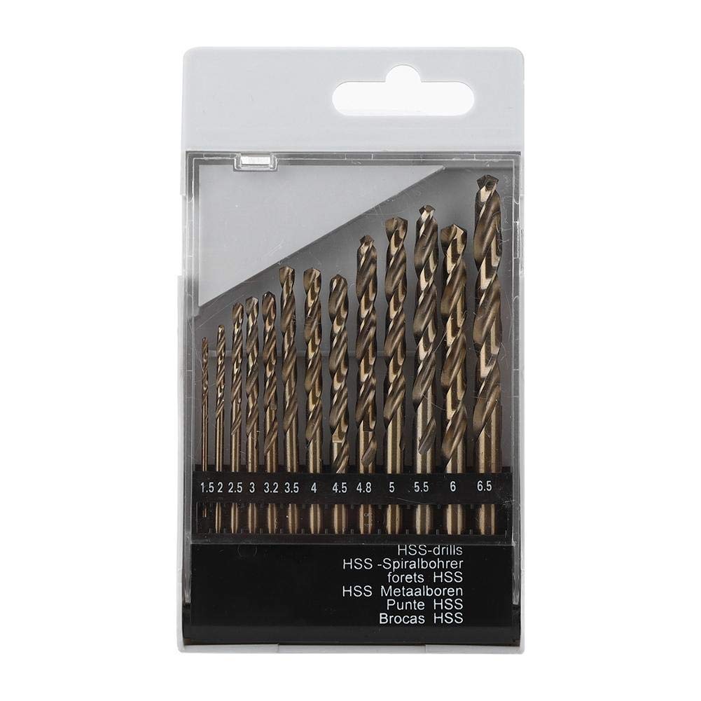 Drill Bit Set, 13Pcs M35 Twisted Drill Bit High Speed Steel HSS-CO Straight Handle Drill Accessory Drilling Tool for Stainless Steel, Aluminum