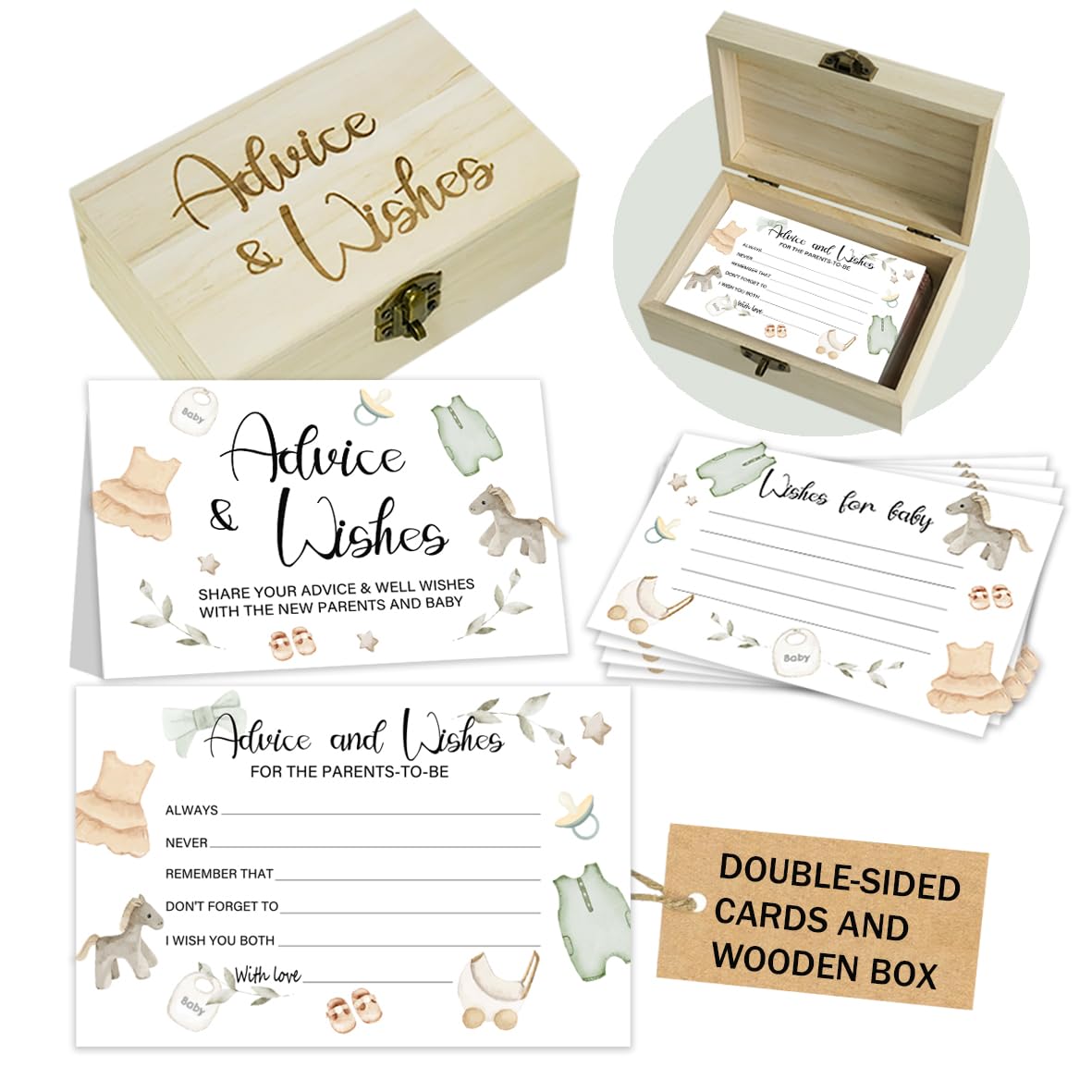 Photo 1 of **PREDICTION CARDS DIFFER FROM STOCK PHOTO**  50Pcs Baby Shower Advice Cards for Baby Shower Games, Baby Clothes Advice and Wish Cards Box for New Parents Baby Shower Decorations (Advice Cards)