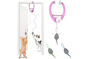 BOLPETIZO Cat Toys, Hanging Automatic Interactive Cat Toy, Colorful Bouncing Mice, Extra Long Elastic Rope, Motion Activated Rechargeable Cat Feathers Toys,Interactive Cat Toys for Indoor Cats/Kittens(Pink)