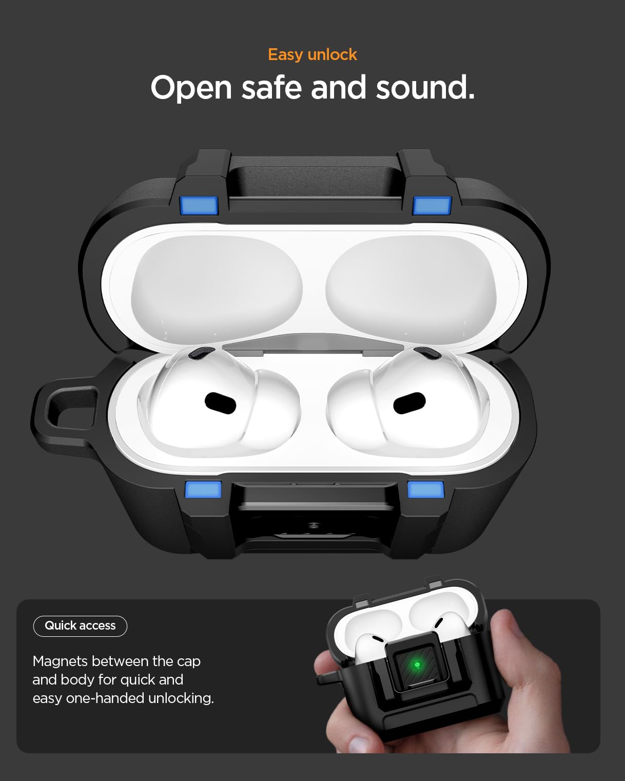 Spigen for AirPods Pro 3 Case, Lock Fit Compatible with AirPods Pro 3rd Generation Case (2025), One Touch Open with Secure Locking Clip - Matte Black