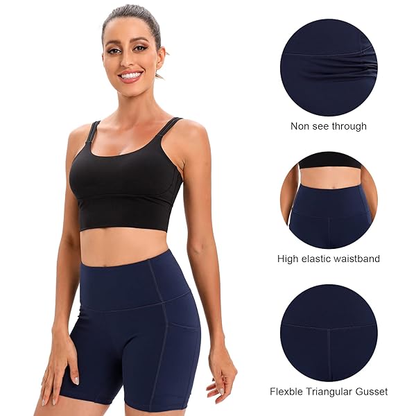 RONLIMO 2023 UPGRADED BIKER SHORTS WITH POCKETS FOR WOMEN HIGH WAISTED 5″ WORKOUT YOGA SHORTS RUNNING GYM SHORTS ATHLETIC
