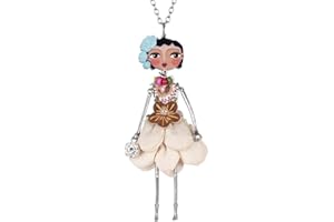 BONSNY Paris Doll Necklace Dress Handmade Pendant Alloy Crystal Flower Long Chain Fashion Jewelry