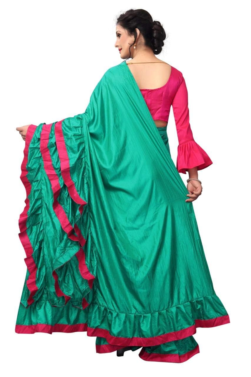 ank women's new ruffle pattern silk saree with blouse