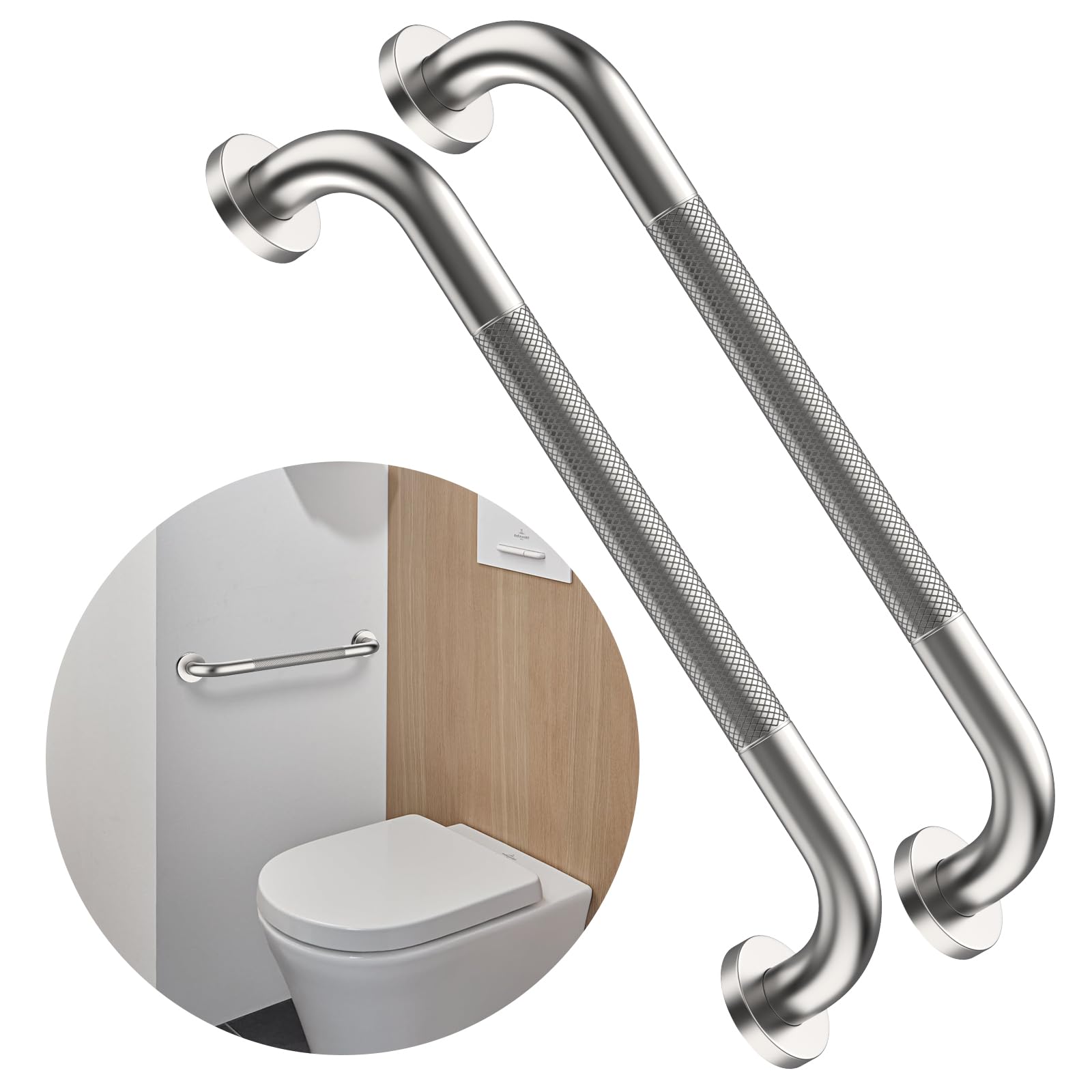 Photo 1 of 16 Inch Anti Slip Shower Grab Bar,Munzong 2 Pack Handicap Grab Bars,Brushed Nickel Knurled Bathroom Balance Bar,Safety Hand Rail Support Elderly Senior Bath Handle