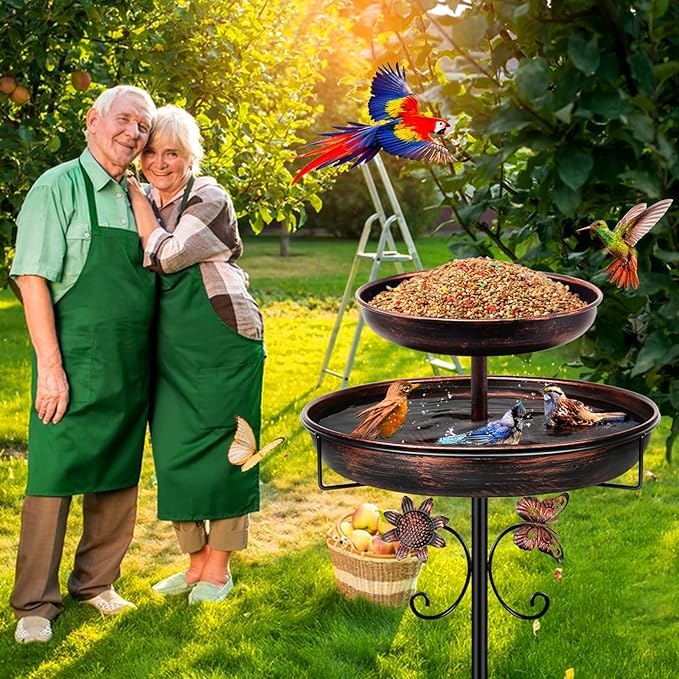 Bird Bath for Outside, 42In Vintage Freestanding Birdbaths for Outdoors, Double Metal Bird Bath Feeder Bowls for Garden Patio Yard Lawn Decor, Upgraded 5-Pronged Base (Antique Bronze)