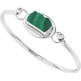 LUSTRE AND LIGHT 15.5x8mm Natural Raw Malachite Twister Bangle Bracelet in Sterling Silver for Women, May Birthstone Jewelry Gifts for Her Birthday, Anniversary, Christmas, Graduation (Bezel-Set)