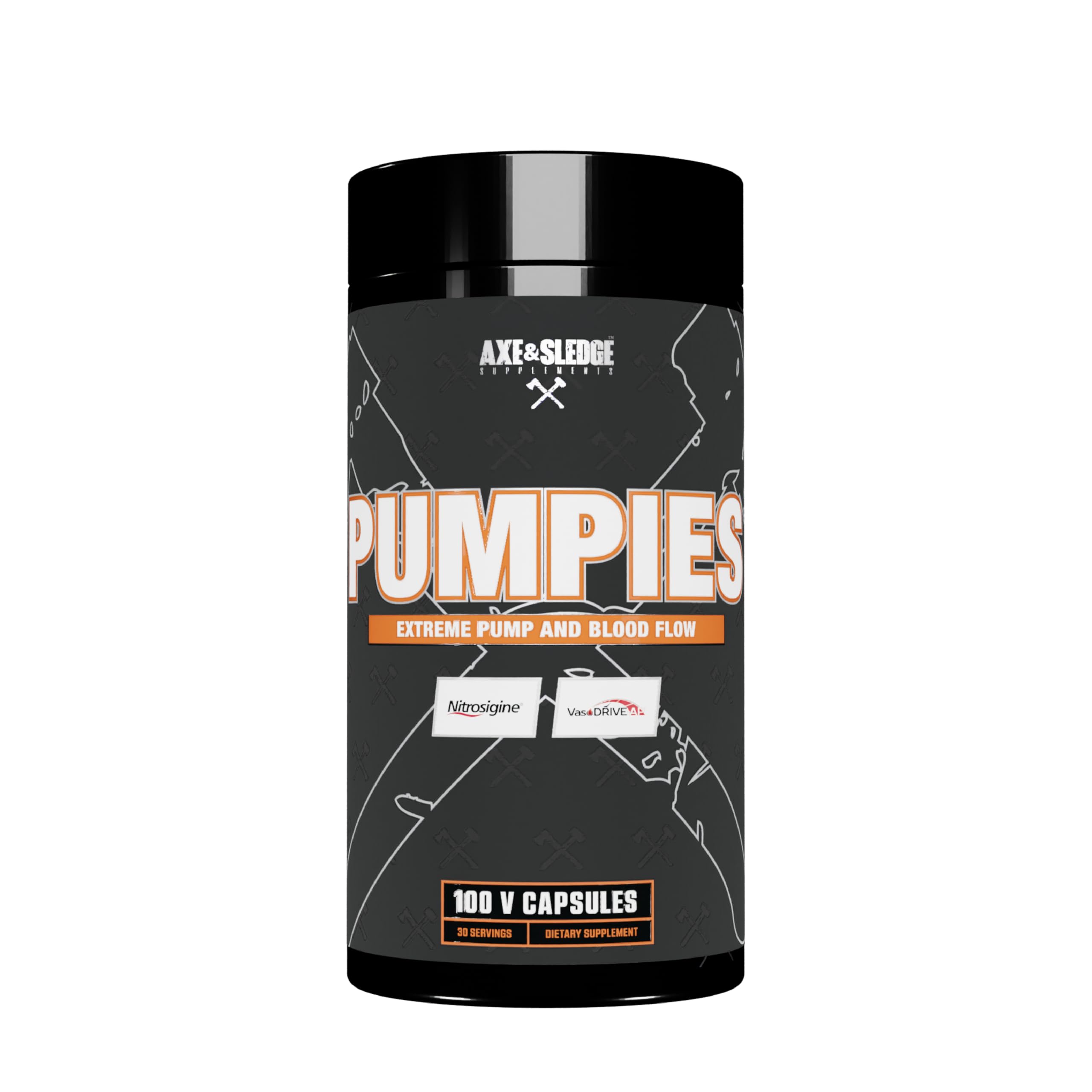 Axe & Sledge Supplements PUMPIES Nitric Oxide Booster with VasoDrive-AP and Nitrosigine, Increase Pumps, Performance, and Recovery, 20 Servings, 100 Capsules