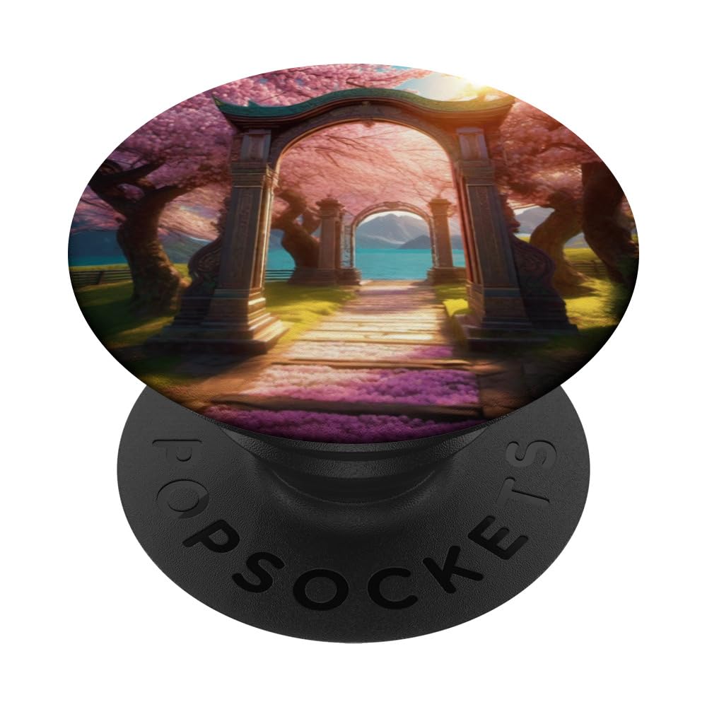 Mystical Cherry Blossoms Stone Arch Ethereal Fantasy Graphic PopSockets Swappable PopGrip