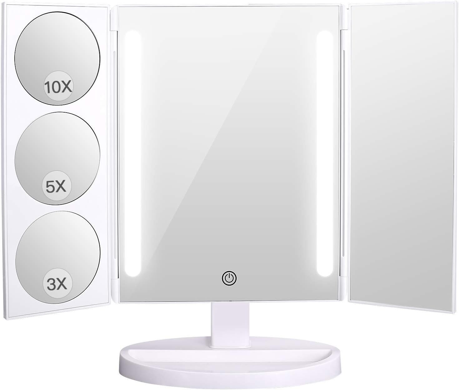 Bestope Makeup Vanity Mirror Trifold Lighted Mirror With 2 Strip Lights Touch Screen 1x 2x 3x Magnification Battery And Usb Power Supply 180 Adjustable Countertop Cosmetic Mirror Black White Amazon Co Uk Kitchen Home