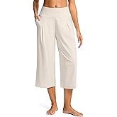 SANTINY Capri Pants for Women Wide Leg Yoga Casual Cropped Pants with Pockets Loose Tummy Control High Waist Capris