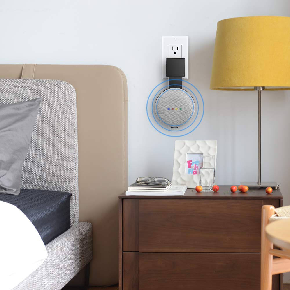 FeiYen Mini Back Pack, Outlet Wall Mount Hanger Stand Backpack for Home Mini Voice Assistants by Google, clean and simple genie plug in Kitchen Bathroom Bedroom Garages and Office (Black)