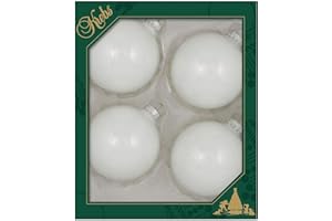 Glass Christmas Tree Ornaments - 80mm / 3.25" [4 Pieces] Designer Balls from Christmas By Krebs Seamless Hanging Holiday Decor (Porcelain White)