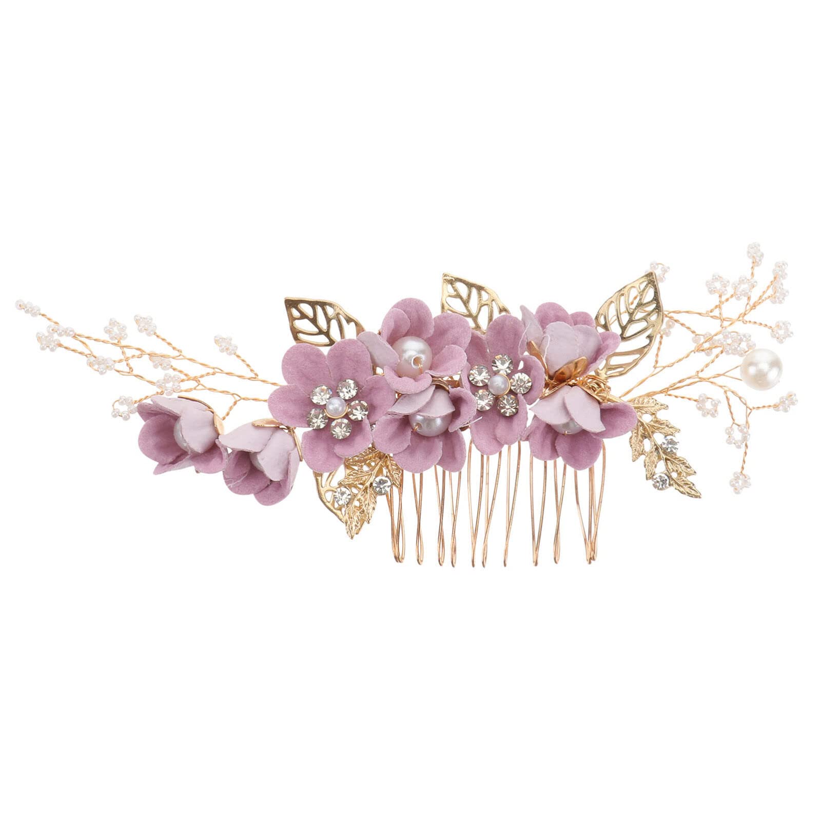 minkissy Purple Wedding Hair Comb Lilac Headpiece with Pearl Crystal Rhinestone Clip for Bride Bridesmaid Occasion Hair Accessories — image 1