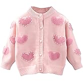 YETANLID Toddler Girls Cardigan Sweater Button Knit Sweater Kids Pearl Love Winter Coat Size 2-7T