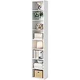 Bamjoy 71 Inches Tall Narrow Bookshelf, 8-Tier CD DVD Slim Media Tower Rack, Corner Bookcase with Adjustable Shelves, Skinny 